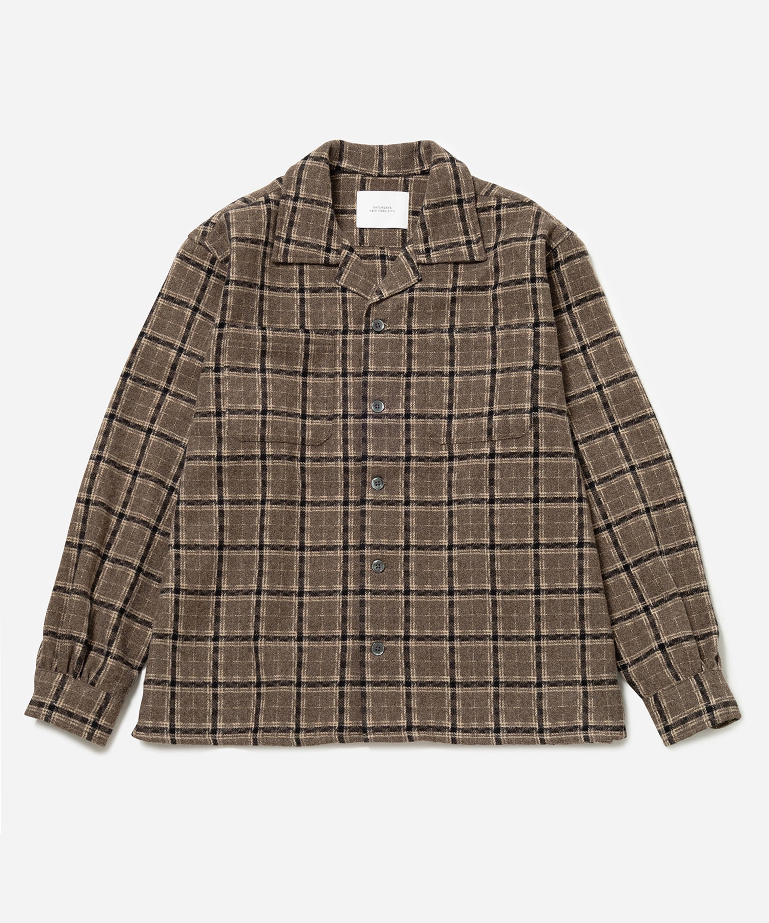 Beige | Open Collar Flannel Check Shirt | Saturdays NYC
