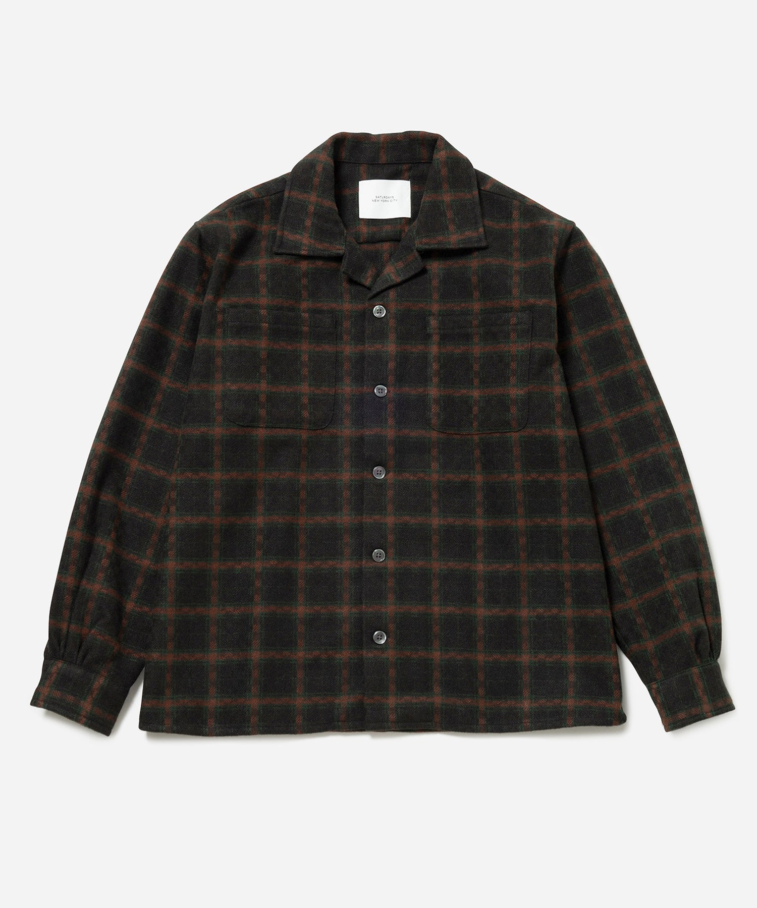 Green | Open Collar Flannel Check Shirt | Saturdays NYC