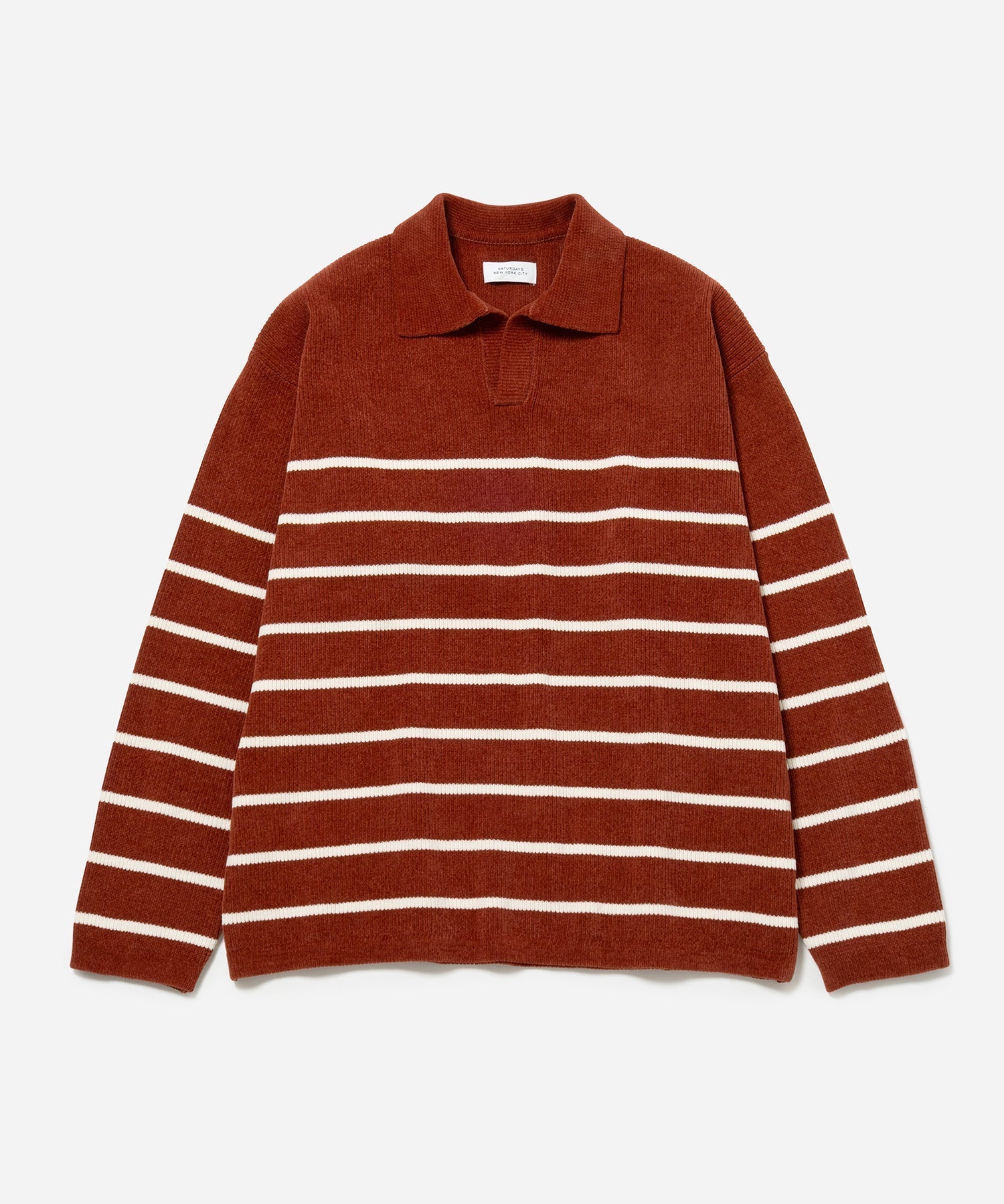 Brick/White | Mole Yarn Stripe Skipper Knit | Saturdays NYC