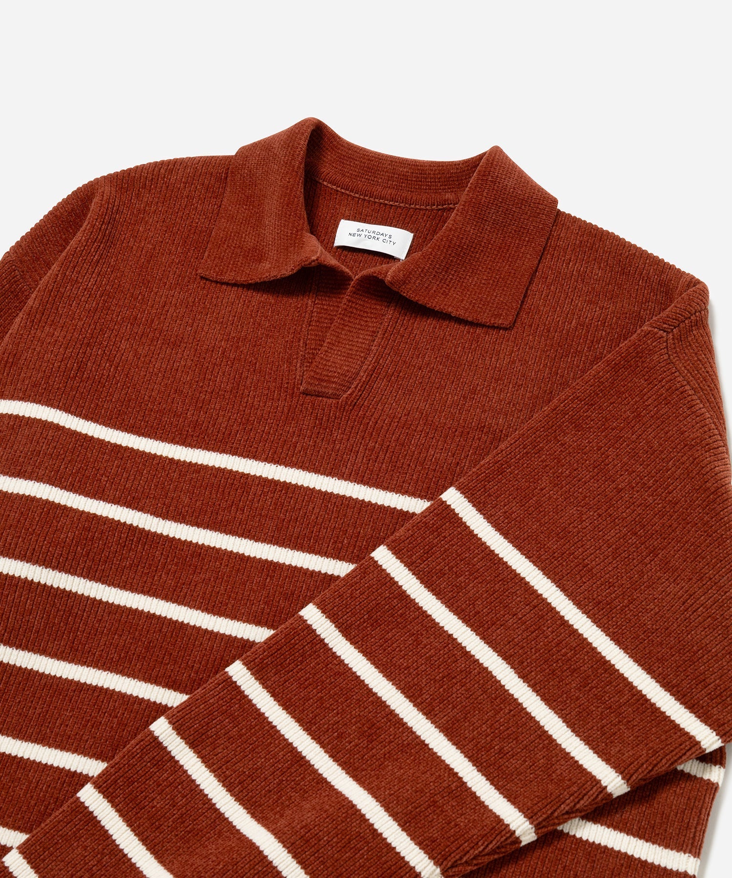 Brick/White | Mole Yarn Stripe Skipper Knit | Saturdays NYC