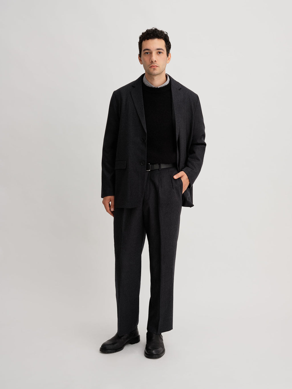 Charcoal | Wool Saxony 2Tuck Slacks | Saturdays NYC