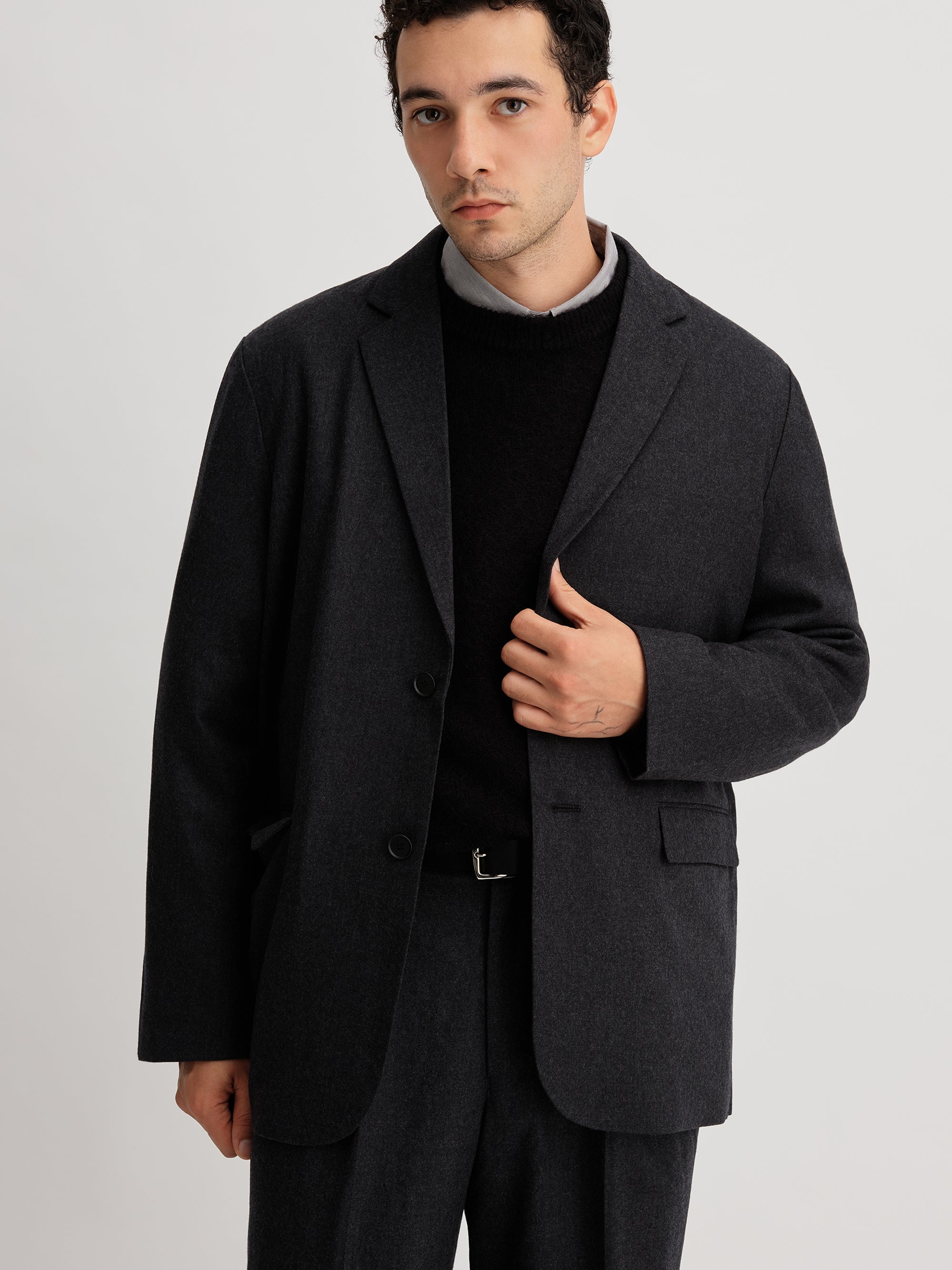 Charcoal | Wool Saxony Tailored Jacket | Saturdays NYC