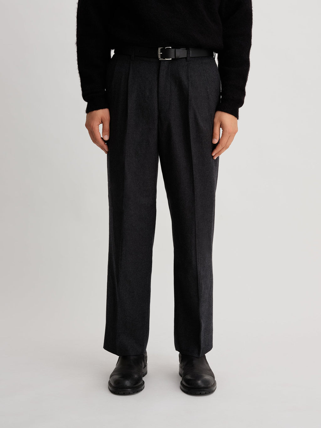 Charcoal | Wool Saxony 2Tuck Slacks | Saturdays NYC