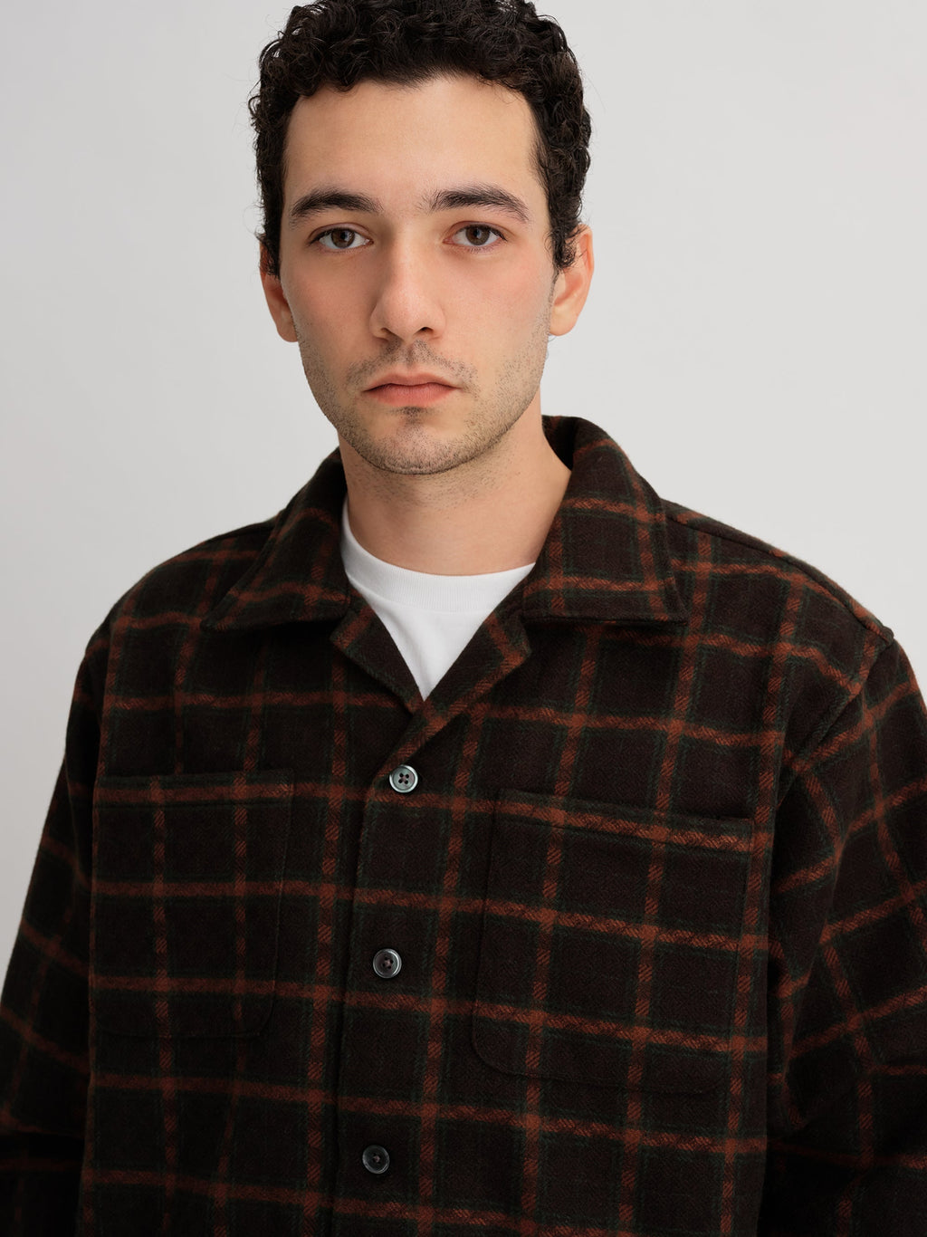 Green | Open Collar Flannel Check Shirt | Saturdays NYC