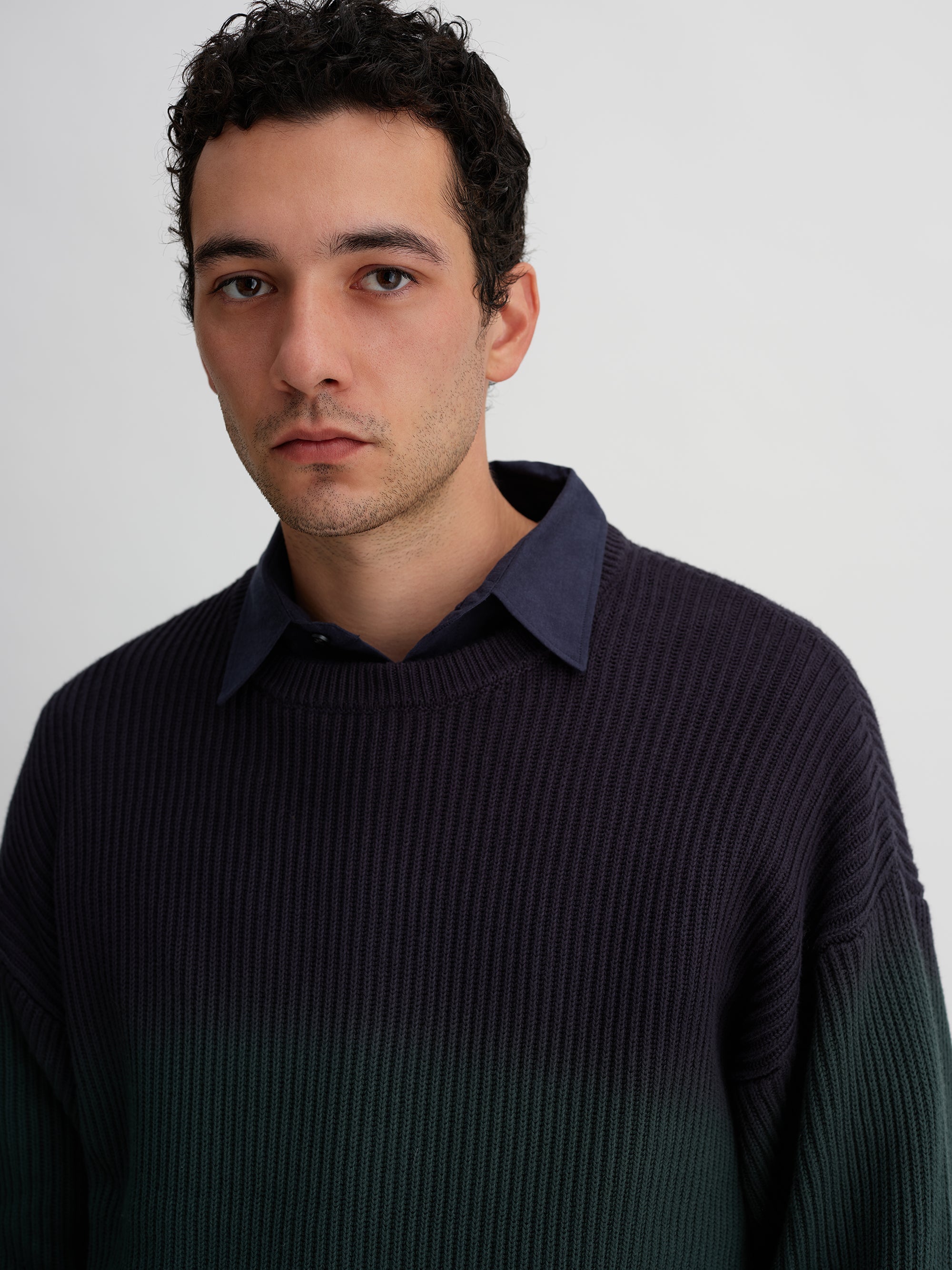 Navy | Cotton Cashmere Step Dyeing Knit | Saturdays NYC