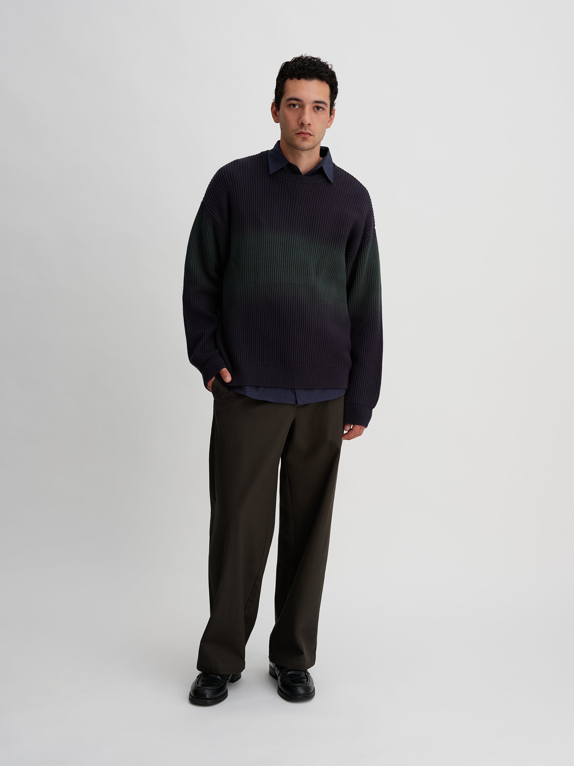 Navy | Cotton Cashmere Step Dyeing Knit | Saturdays NYC