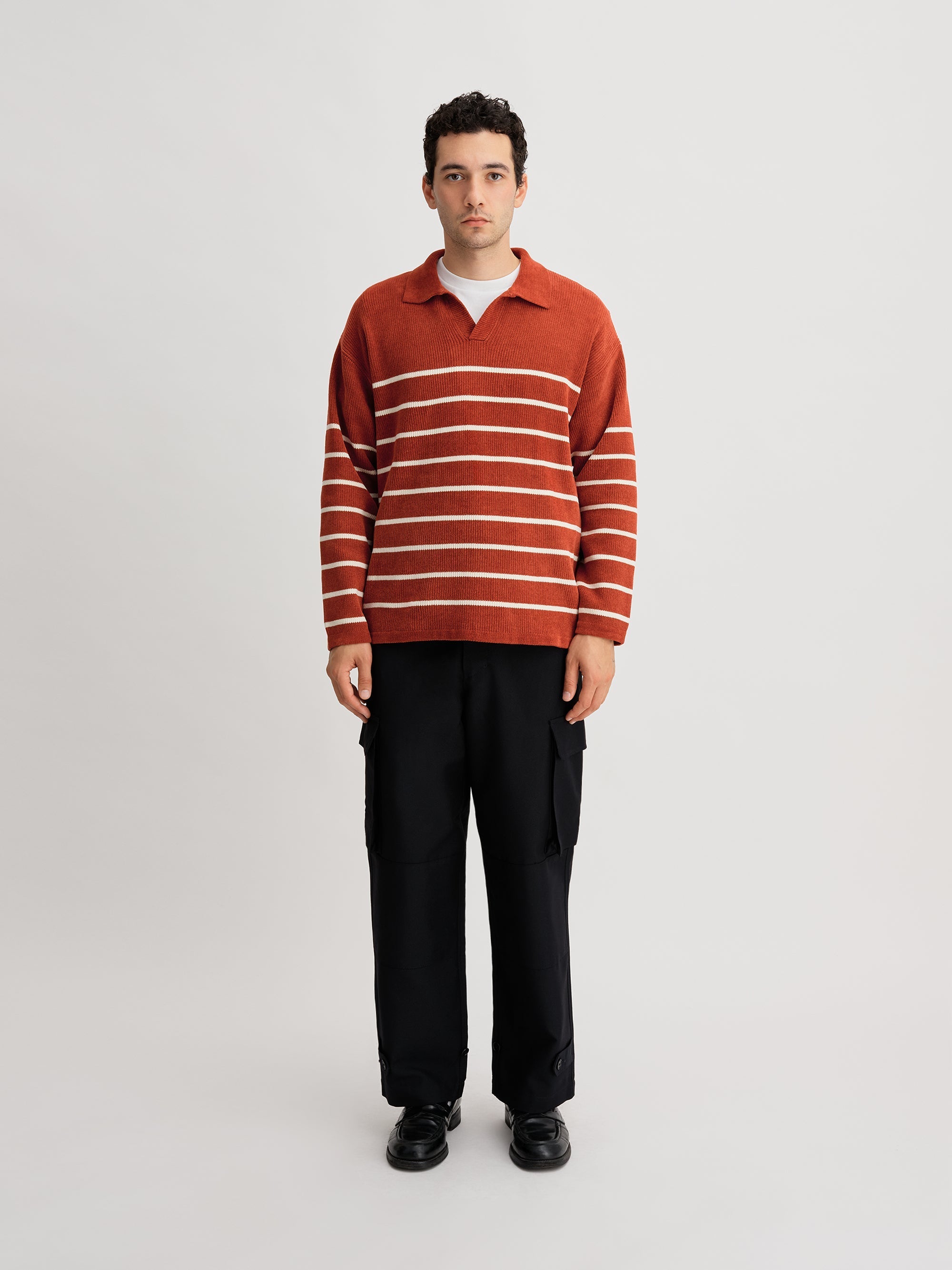 Brick/White | Mole Yarn Stripe Skipper Knit | Saturdays NYC