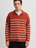 Brick/White | Mole Yarn Stripe Skipper Knit | Saturdays NYC