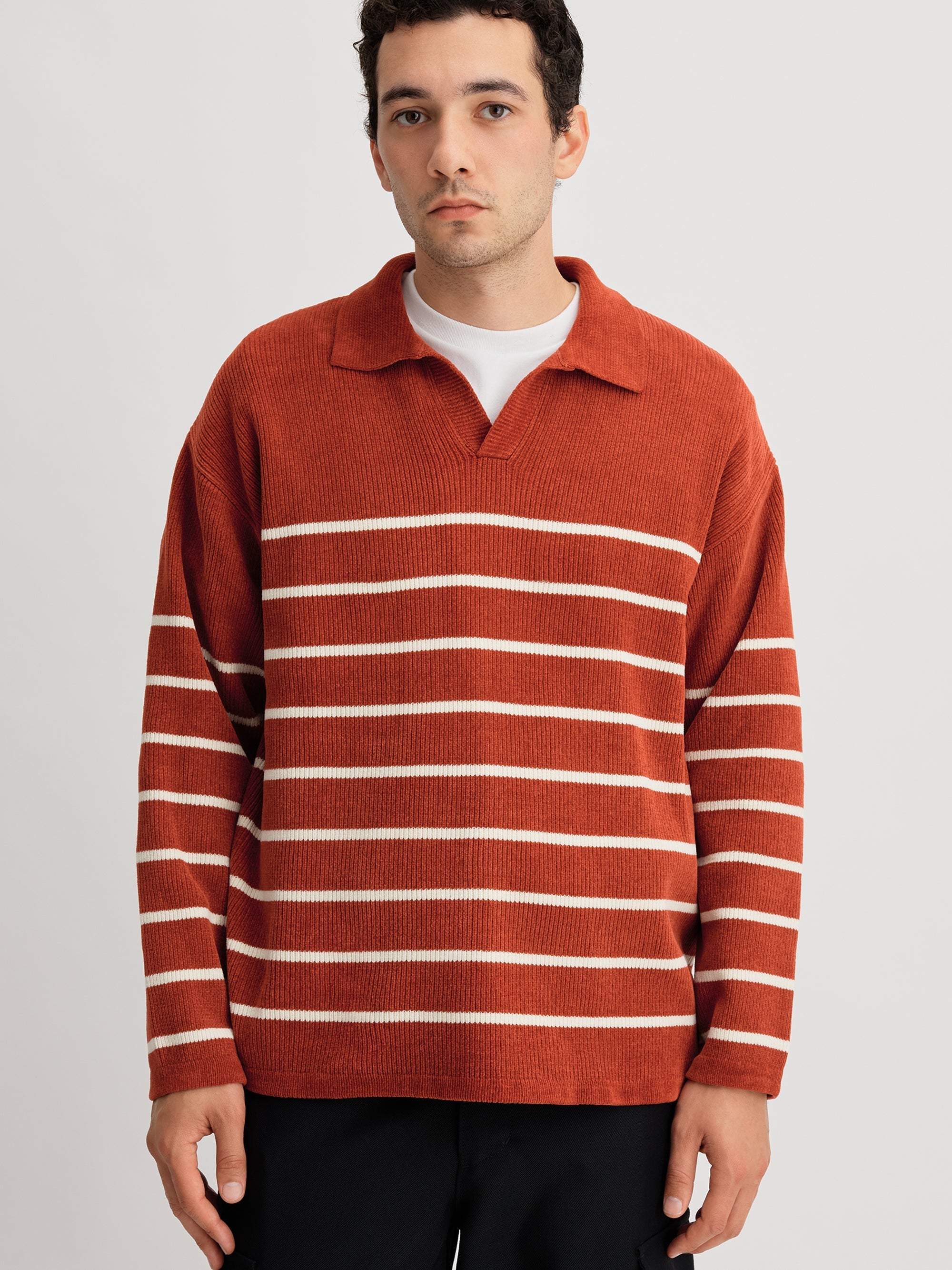 Brick/White | Mole Yarn Stripe Skipper Knit | Saturdays NYC