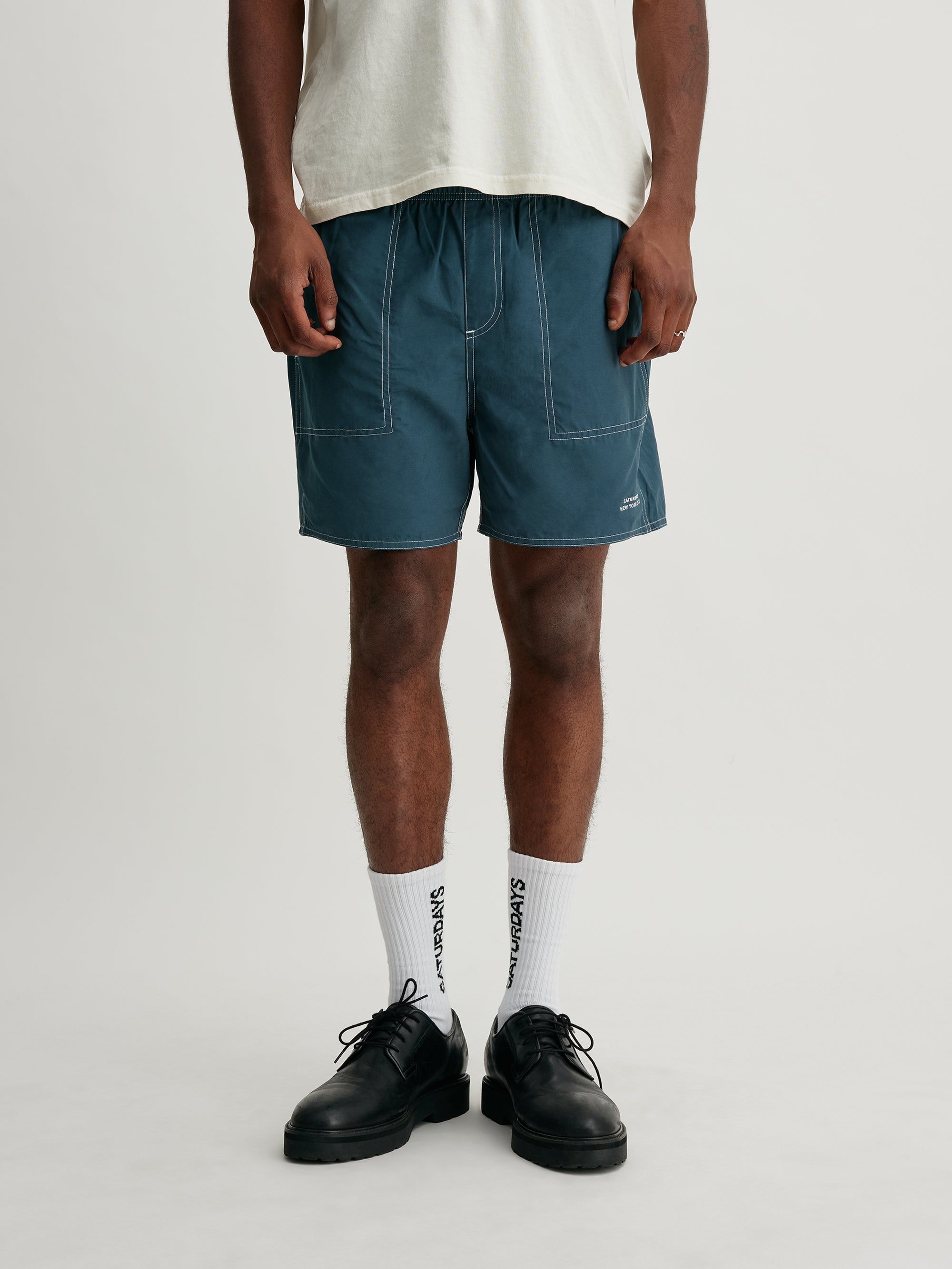 Green | Talley Contrast Stitch Swim Shorts | Saturdays NYC