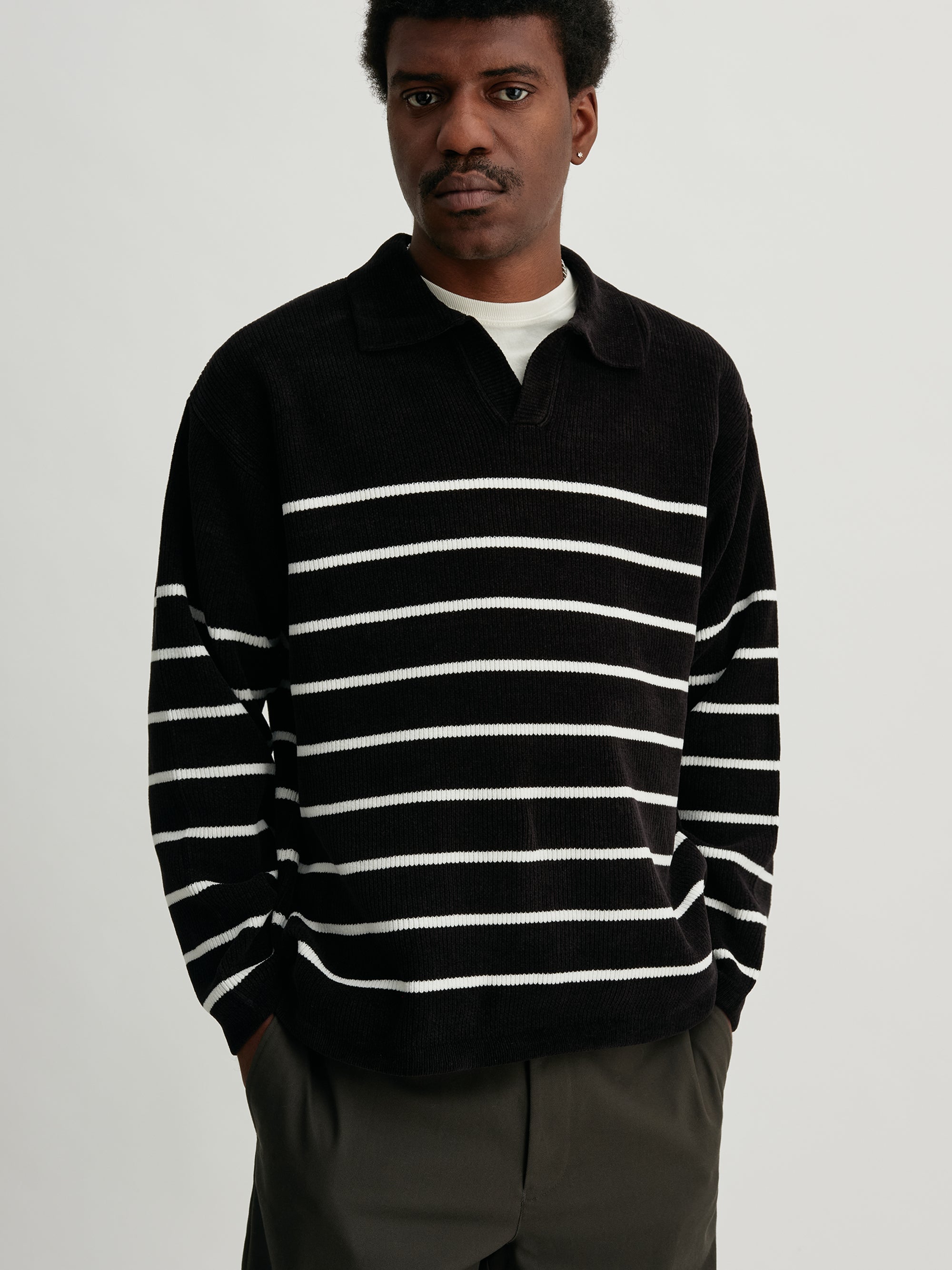 Black/White | Mole Yarn Stripe Skipper Knit | Saturdays NYC