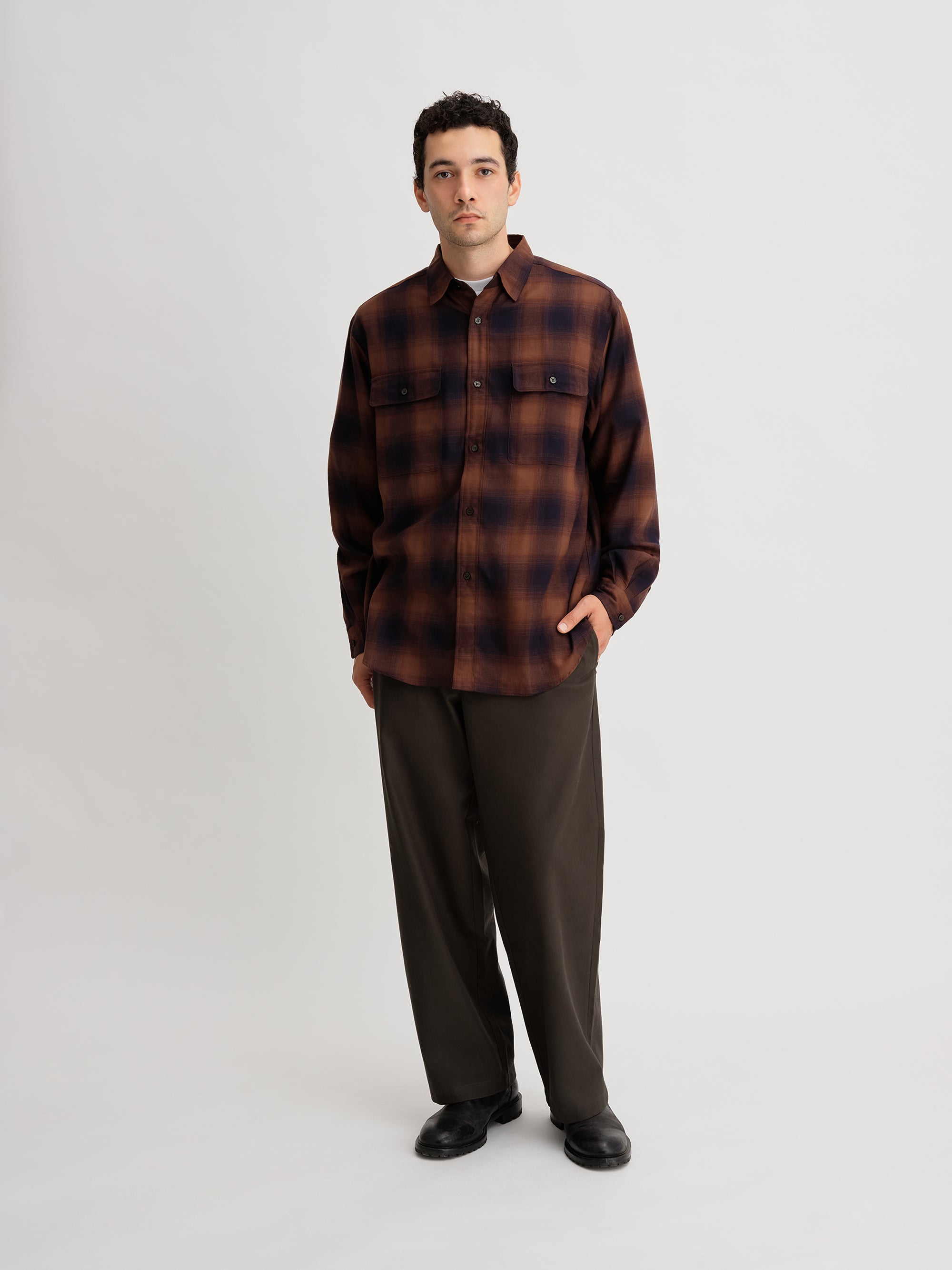 Brown | Ombre Check Work Shirt | Saturdays NYC