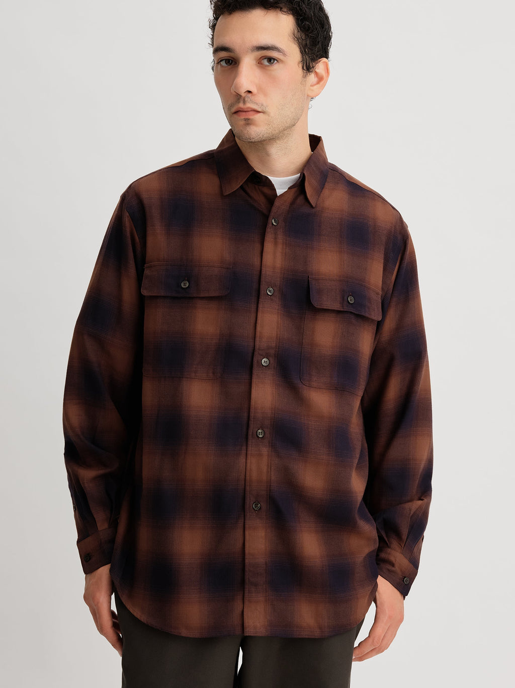 Brown | Ombre Check Work Shirt | Saturdays NYC