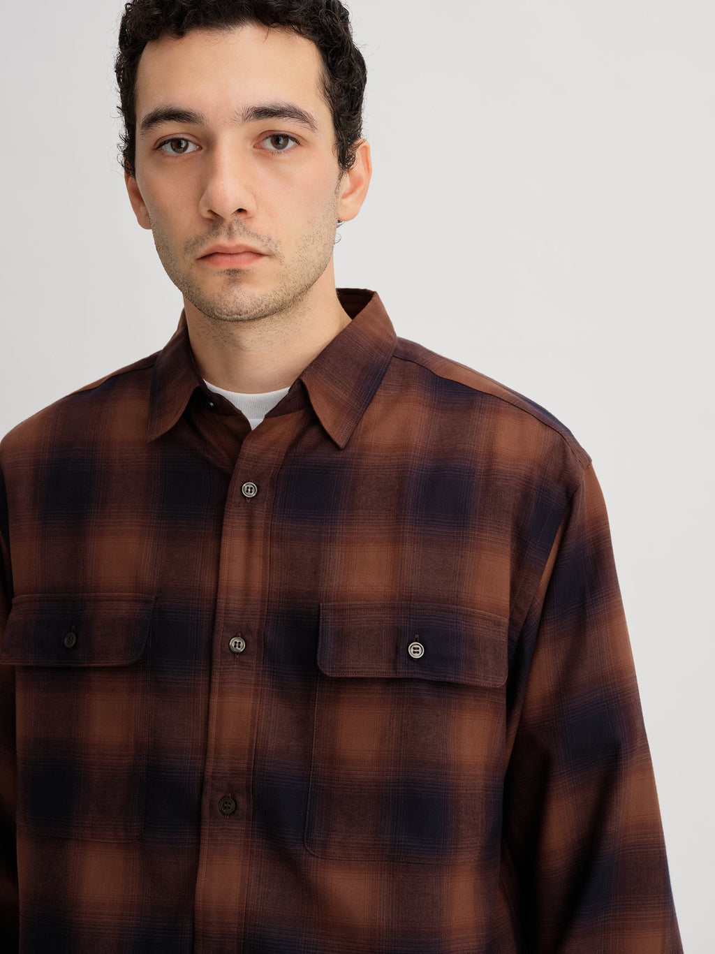 Brown | Ombre Check Work Shirt | Saturdays NYC