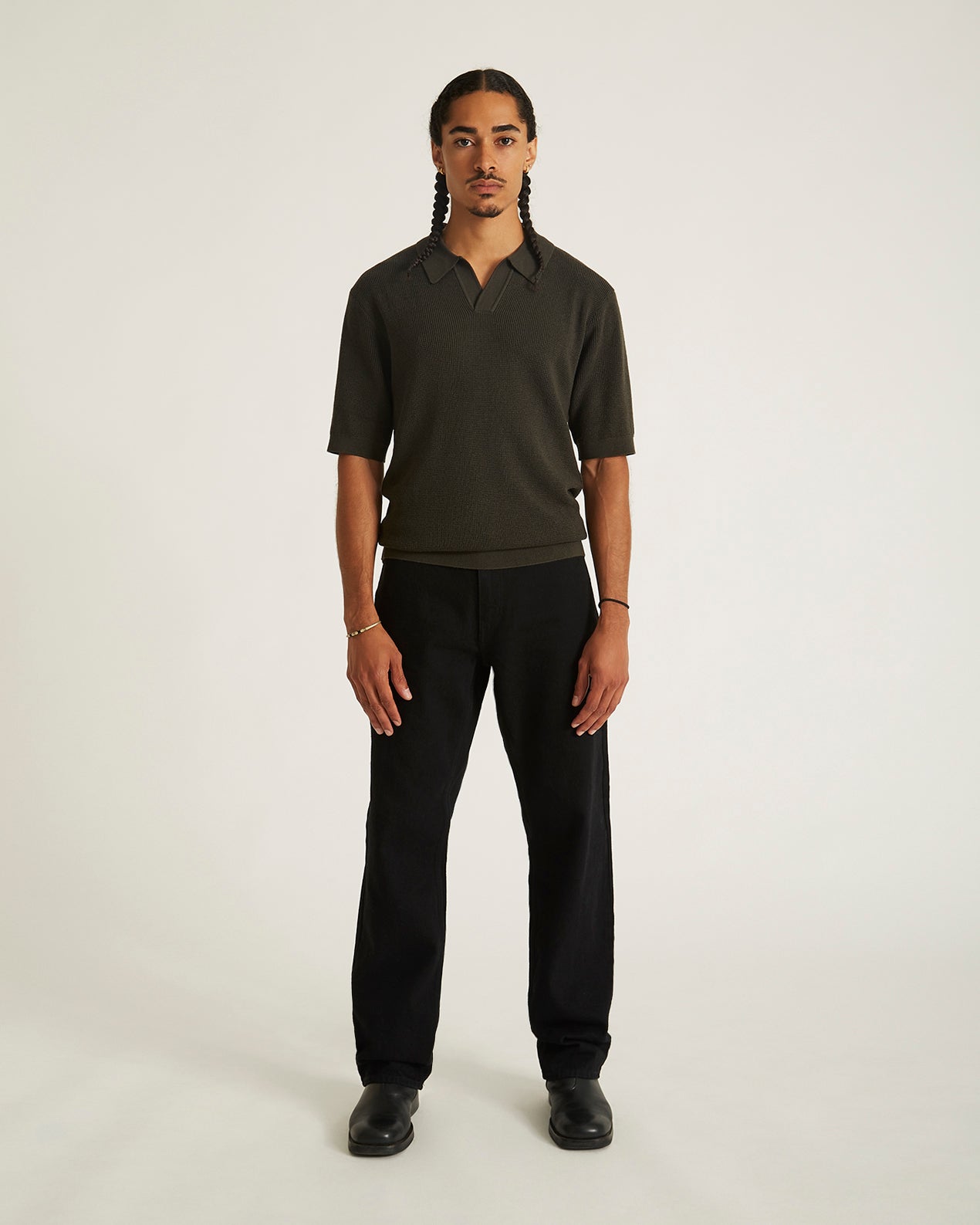 Army Green | Alex Merino Wool Open Placket Polo