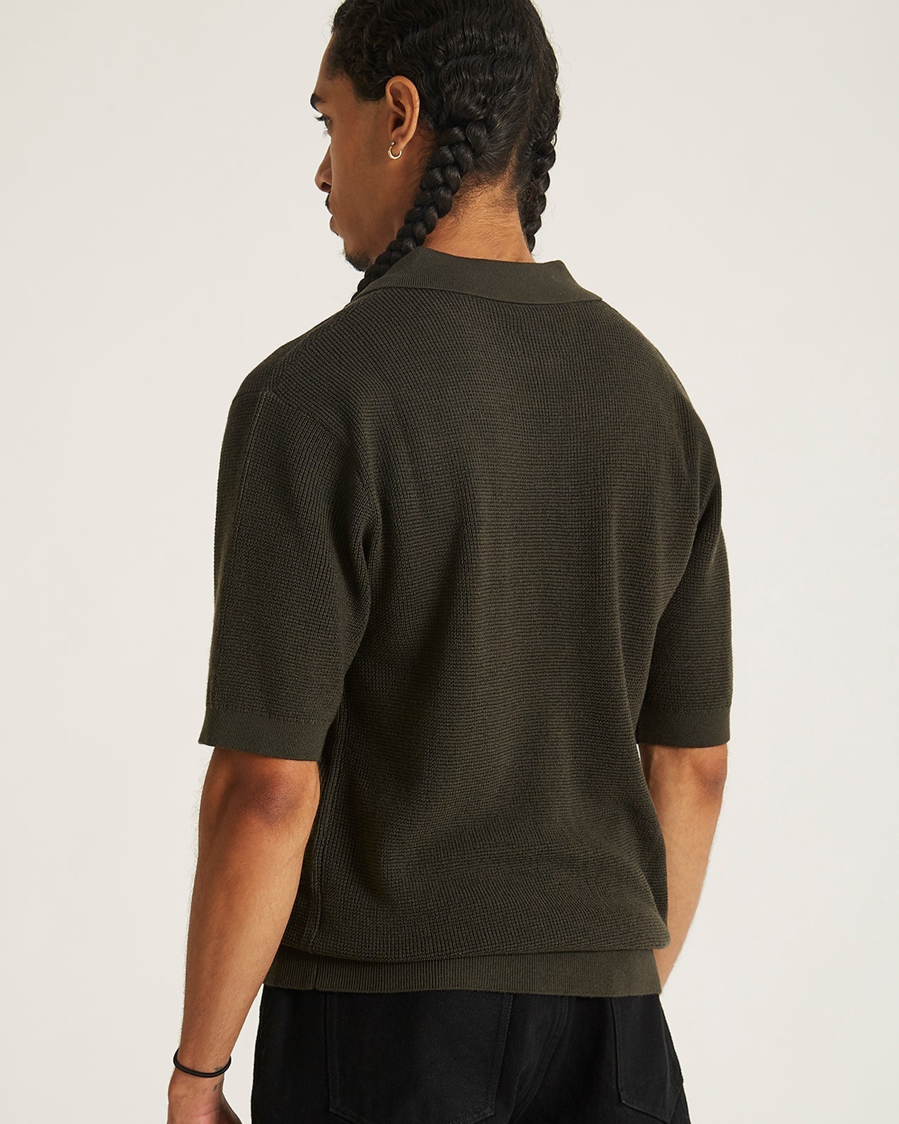 Army Green | Alex Merino Wool Open Placket Polo
