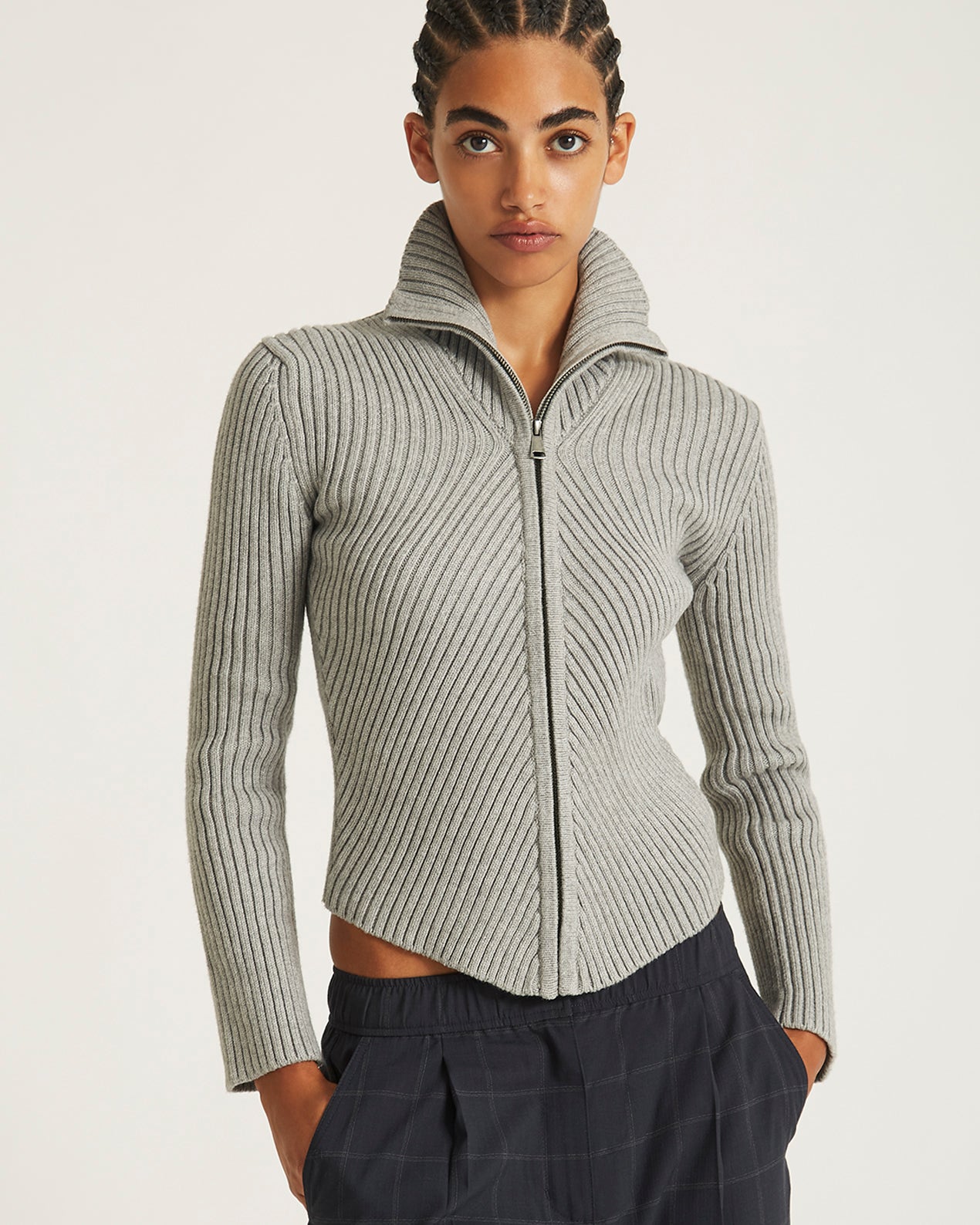 Ash Heather | Leah Cashmere Zip Sweater
