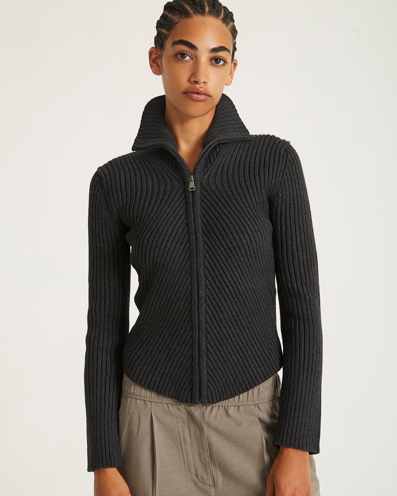 Charcoal Heather | Leah Cashmere Zip Sweater